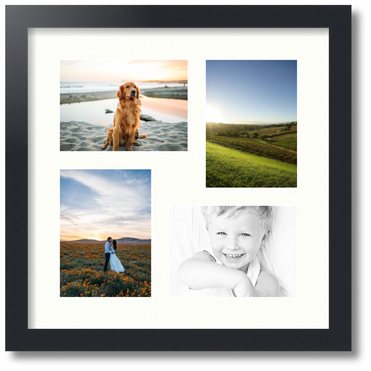 ArtToFrames Collage Photo Picture Frame with 4 - 5x7 inch Openings, Framed in Black with Over 62 Mat Color Options and Plexi Glass (CSM-3926-179)